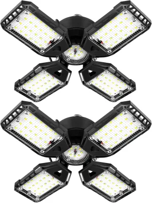 LED Garage Lights Bulb 2 Pack - 120W, 12000LM 6500K Led Shop Light with 4 1 Deformable Panels, Basement Barn Light, E26/E27 for Warehouse, Shop