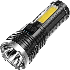 LED Handheld Flashlight, USB Chargeable High Lumen Flashlight with Cob Sidelight,IPX6 Water Resistant,4 Lighting Modes Zoomable Torch Light for Camping