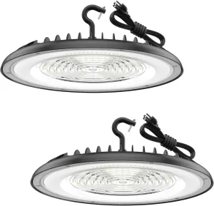 LED High Bay Shop Lights 150W - 21000LM 5000K IP65 Waterproof LED High Bay Light with US Plug, Hanging Hook, 2 Pack Commercial Bay Lighting for Barn, Warehouse ETL Listed