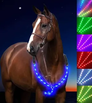 LED Horse Breastplate Collar - 7 Colors in 1 Light Up Horse Tack, USB Rechargeable - Added Visibility & Safety for Night Riding