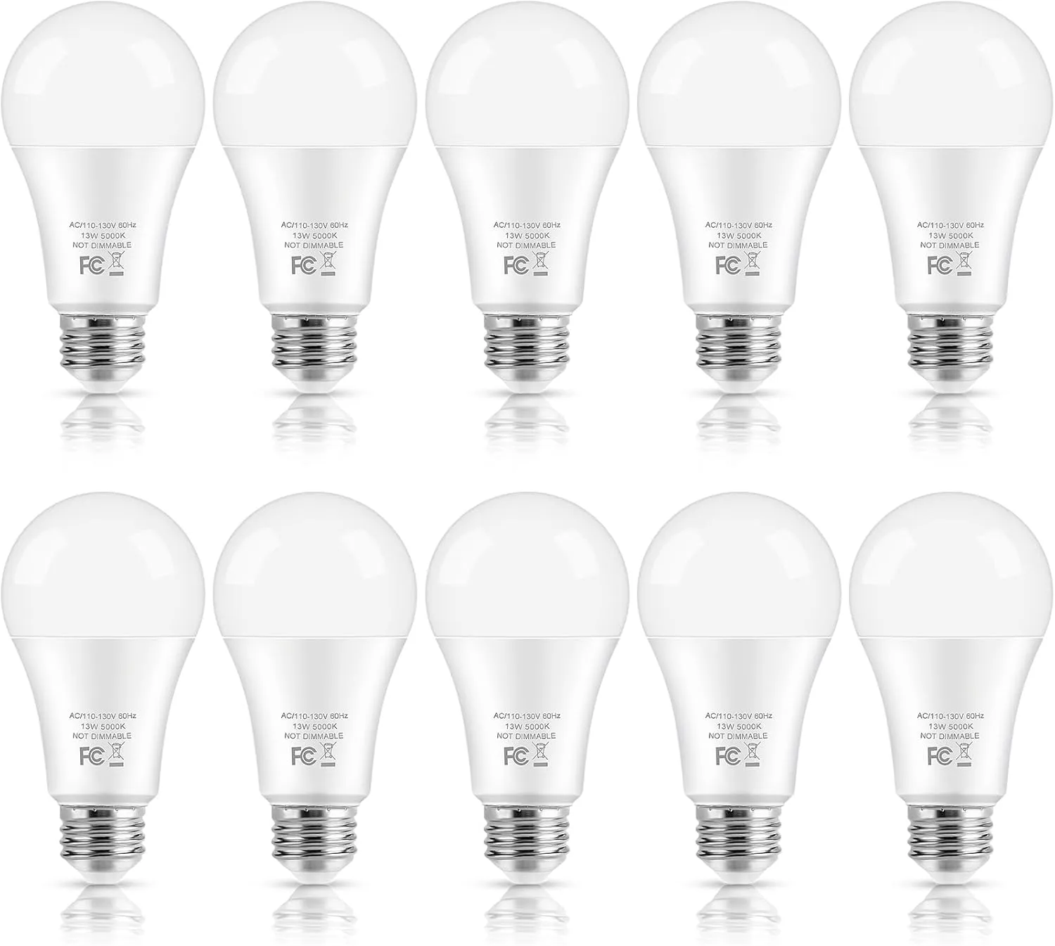 LED Light Bulbs, 100 Watt Equivalent A19 LED Bulbs, 13W 5000K Daylight White 1500 Lumens Non-Dimmable Bright E26 Edison Medium Screw Bulbs for Home Bedroom Kitchen Living Room Office Lamp, 10-Pack