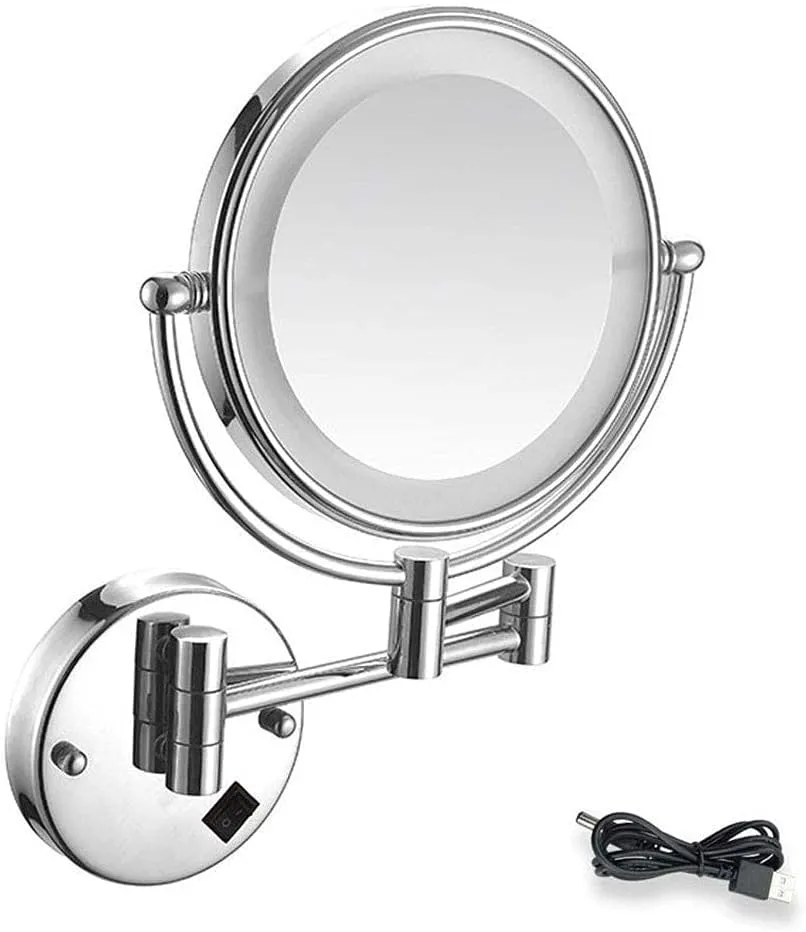 Led Lighted Makeup Mirror Wall Mount 7X Magnifying Cosmetic Mirror 360° Swivel Extendable Two Sided Vanity Mirror for Bathroom USB Rechargeable