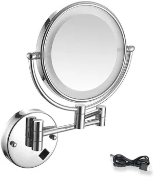 Led Lighted Makeup Mirror Wall Mount 7X Magnifying Cosmetic Mirror 360° Swivel Extendable Two Sided Vanity Mirror for Bathroom USB Rechargeable