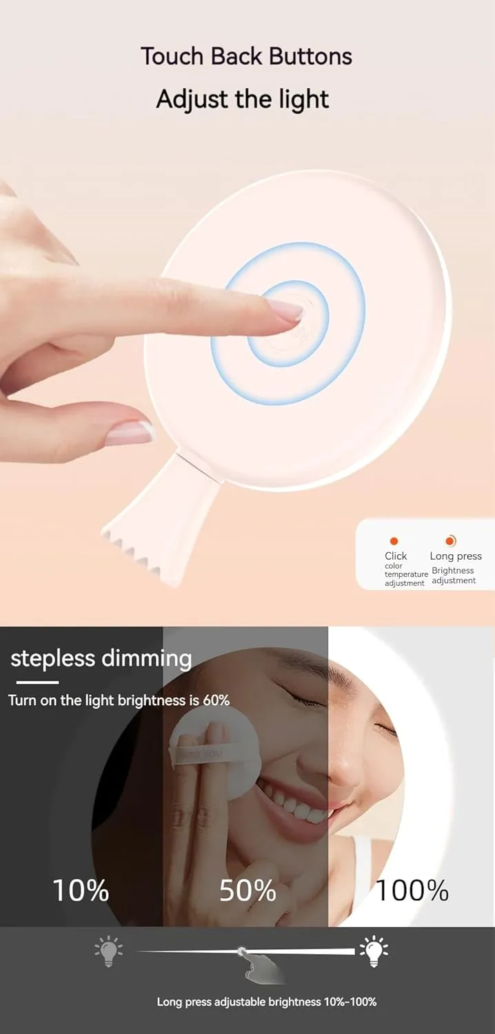 LED Lighted Travel Makeup Mirror，Compact, Portable for Handbag, Purse, Pocket,2.95 inch Illuminated, Handheld, Round, Gifts