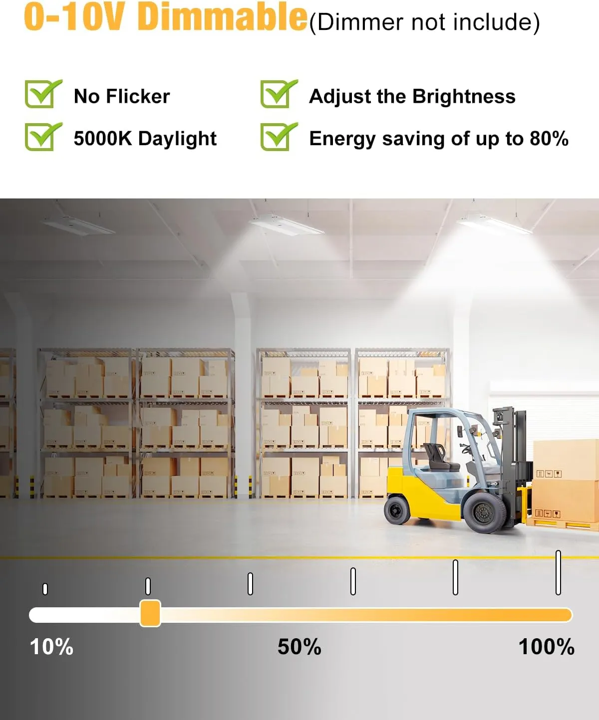 LED Linear High Bay Light, 130W 19500LM High Bay LED Shop Lights, 120-277V, 5000K, 0-10V Dimmable LED Shop Light, Linear High Bay Light for Warehouse Workshops, UL Complied, 4 Pack.