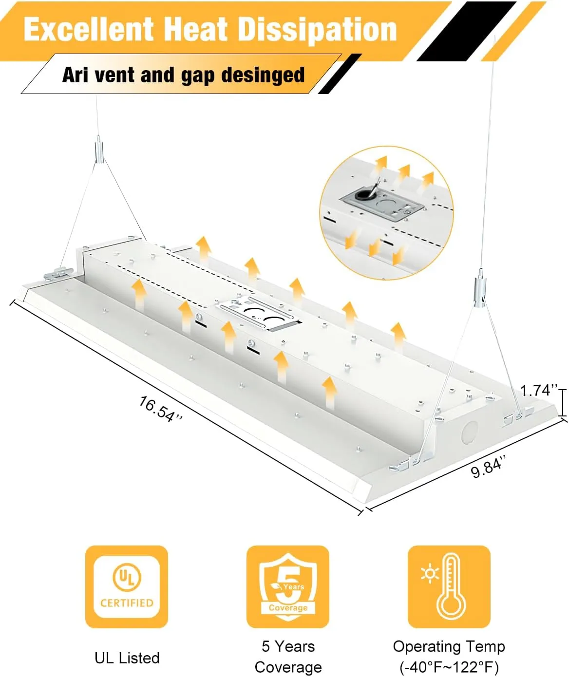 LED Linear High Bay Light, 130W 19500LM High Bay LED Shop Lights, 120-277V, 5000K, 0-10V Dimmable LED Shop Light, Linear High Bay Light for Warehouse Workshops, UL Complied, 4 Pack.
