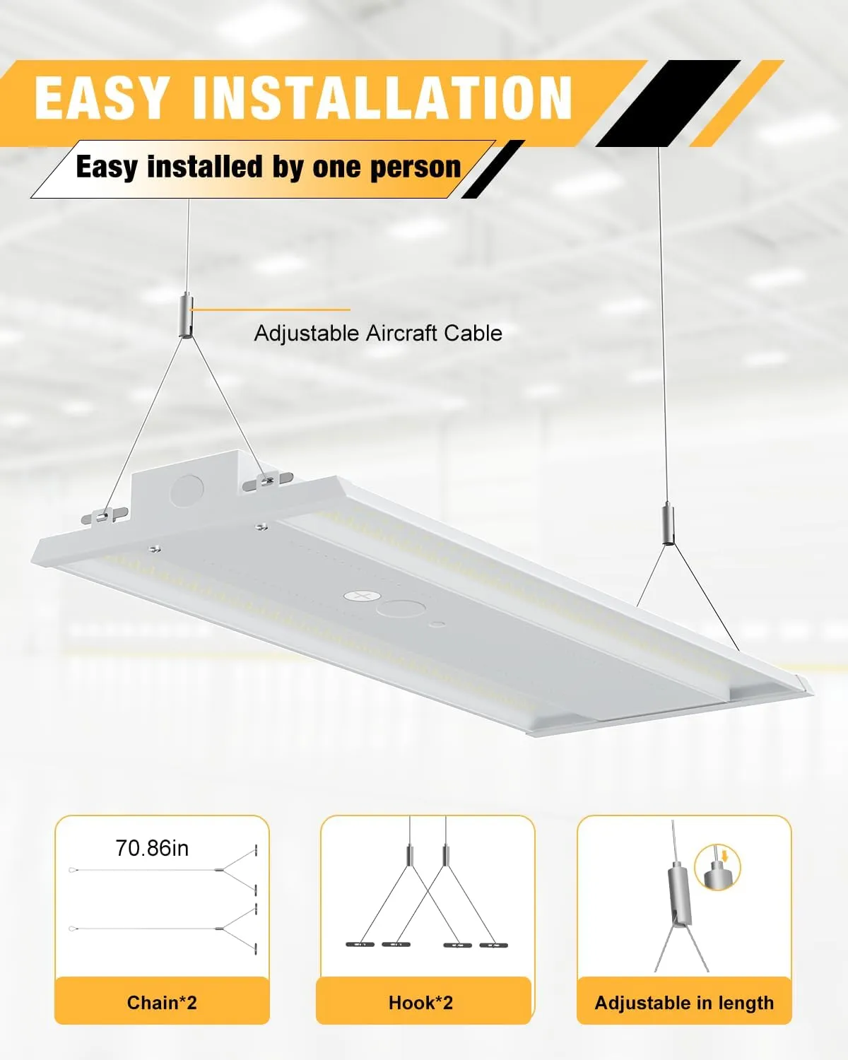 LED Linear High Bay Light, 130W 19500LM High Bay LED Shop Lights, 120-277V, 5000K, 0-10V Dimmable LED Shop Light, Linear High Bay Light for Warehouse Workshops, UL Complied, 4 Pack.