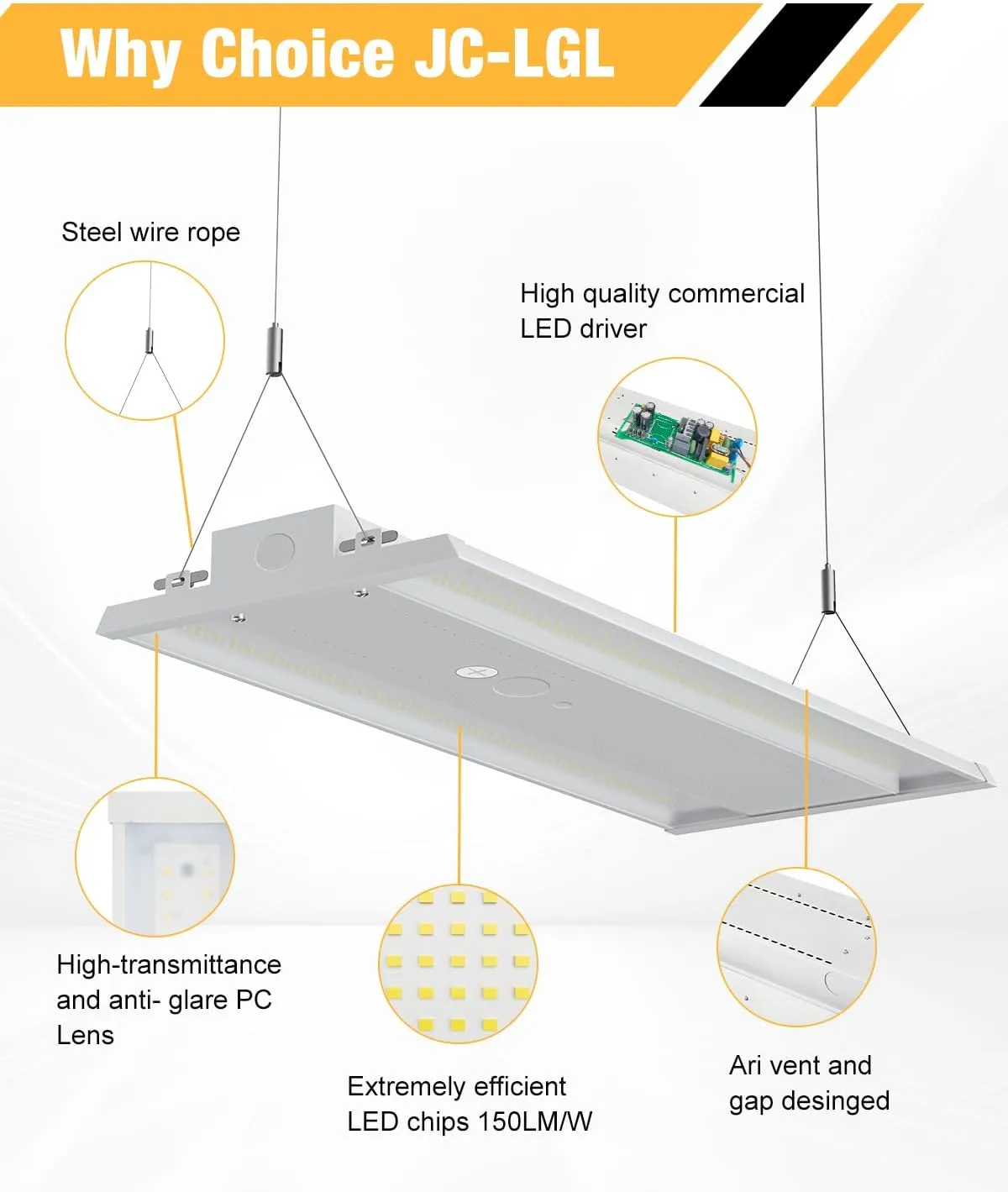 LED Linear High Bay Light, 130W 19500LM High Bay LED Shop Lights, 120-277V, 5000K, 0-10V Dimmable LED Shop Light, Linear High Bay Light for Warehouse Workshops, UL Complied, 4 Pack.