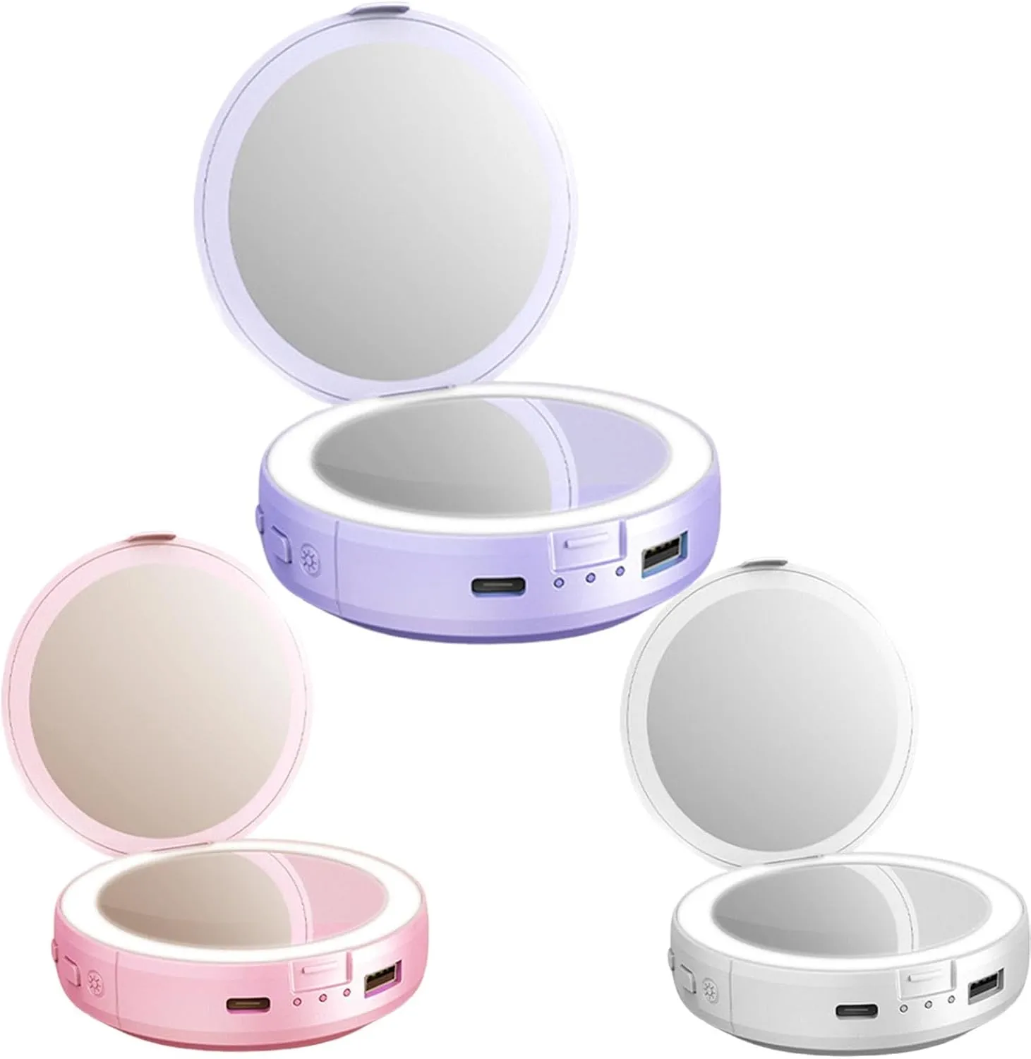 Led Mirrors Travel - Compact Led Mirrors, Portable Led Vanity Mirrors | 4 in 1 Rechargeable Makeup Mirrors for Travel - Portable Hand Warmer Magnifier, Travel Accessories with Large Capacity Battery