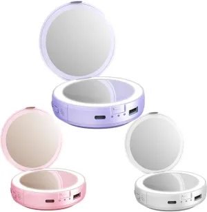 Led Mirrors Travel - Compact Led Mirrors, Portable Led Vanity Mirrors | 4 in 1 Rechargeable Makeup Mirrors for Travel - Portable Hand Warmer Magnifier, Travel Accessories with Large Capacity Battery