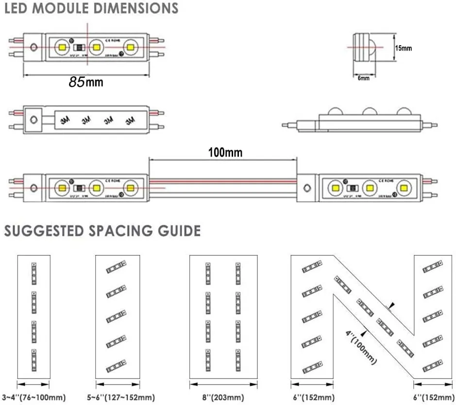 LED Module,TeiNewBy LED Window Light White 100pcs 49.8 Ft 2835 SMD 150LM Per LED Module IP65 Waterproof Decorative Light for Letter Sign Advertising Signs with Tape Adhesive Backside (White Light)