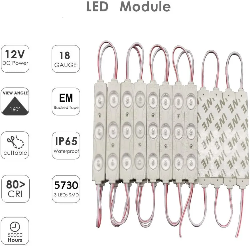 LED Module,TeiNewBy LED Window Light White 100pcs 49.8 Ft 2835 SMD 150LM Per LED Module IP65 Waterproof Decorative Light for Letter Sign Advertising Signs with Tape Adhesive Backside (White Light)