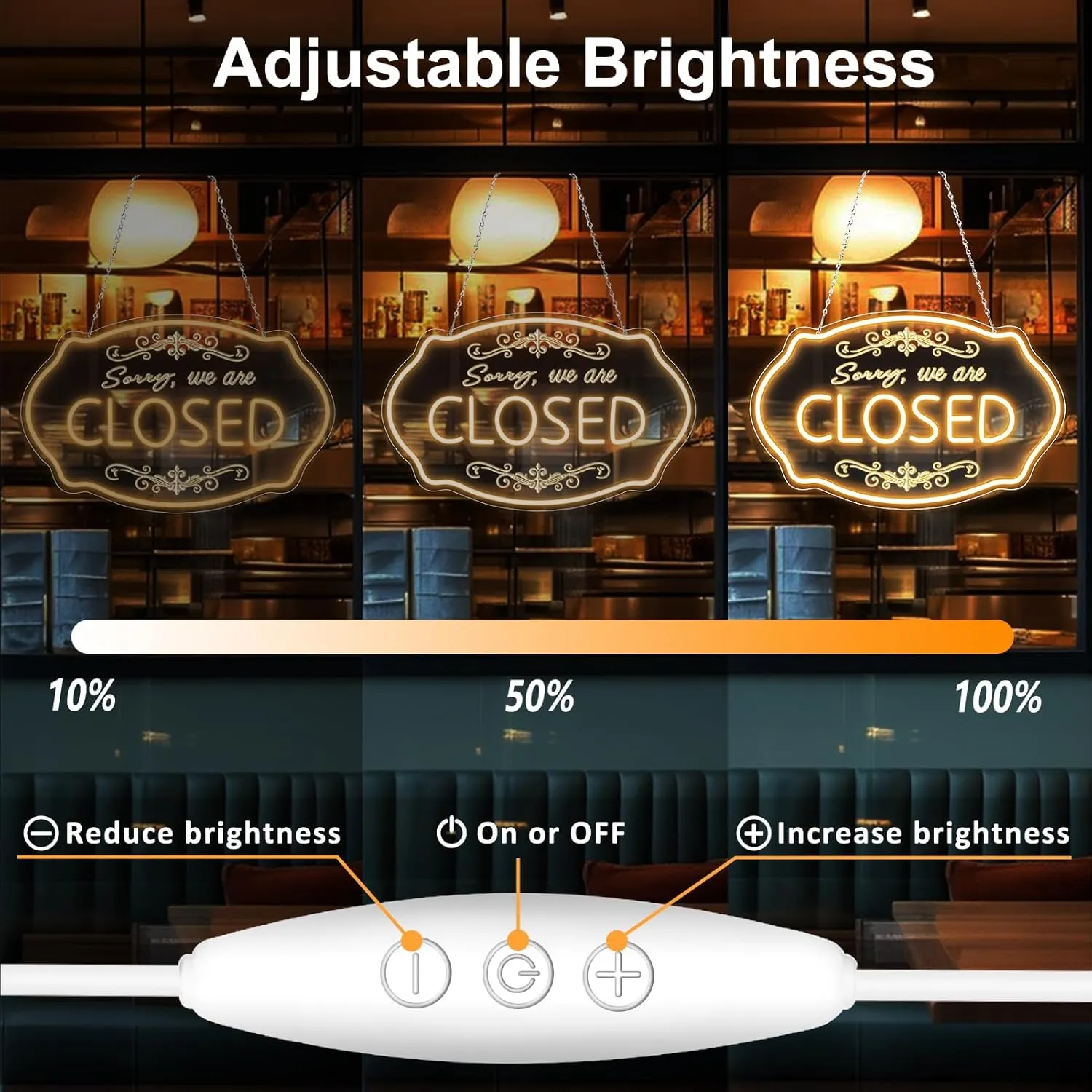 LED Neon Closed Sign for Business, 16.5x10'' Sorry We’re Closed Signs, Warm White Adjustable Brightness Neon Lights for Party Bar Salon Stores Hotel Wall Decor Clubs office Hotels
