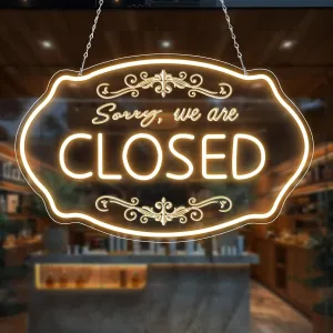 LED Neon Closed Sign for Business, 16.5x10'' Sorry We’re Closed Signs, Warm White Adjustable Brightness Neon Lights for Party Bar Salon Stores Hotel Wall Decor Clubs office Hotels