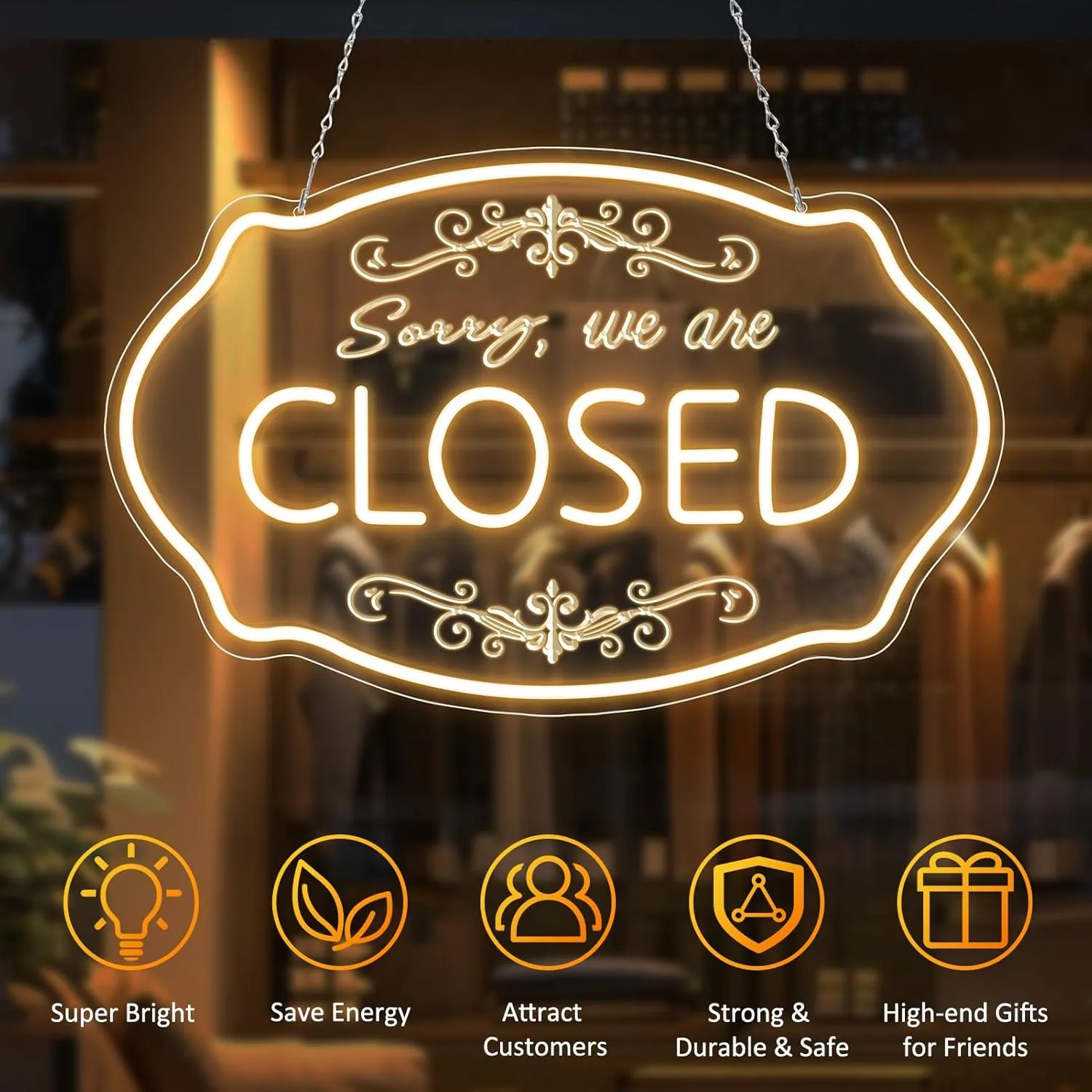 LED Neon Closed Sign for Business, 16.5x10'' Sorry We’re Closed Signs, Warm White Adjustable Brightness Neon Lights for Party Bar Salon Stores Hotel Wall Decor Clubs office Hotels