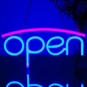 LED Neon Open Sign for Business Battery or USB Powered 12"x 5.6" Open Neon Light Up for Shop Store Display Window Restaurant Cafe Bar Bub Hotel Spa Salon Party Wall Decor open closed sign (pink& blue)