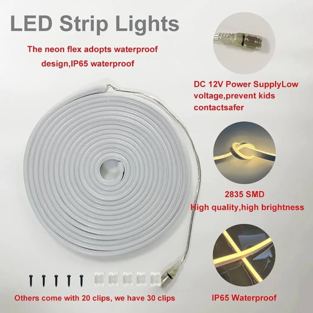 LED-Neon-Strip Light Neon Flex Light Silicone LED Strip Lighting 16.4ft 12V, Cut 1cm for Outdoor DYI Signage Decoration (Power Adapter not Included) (Warm White)
