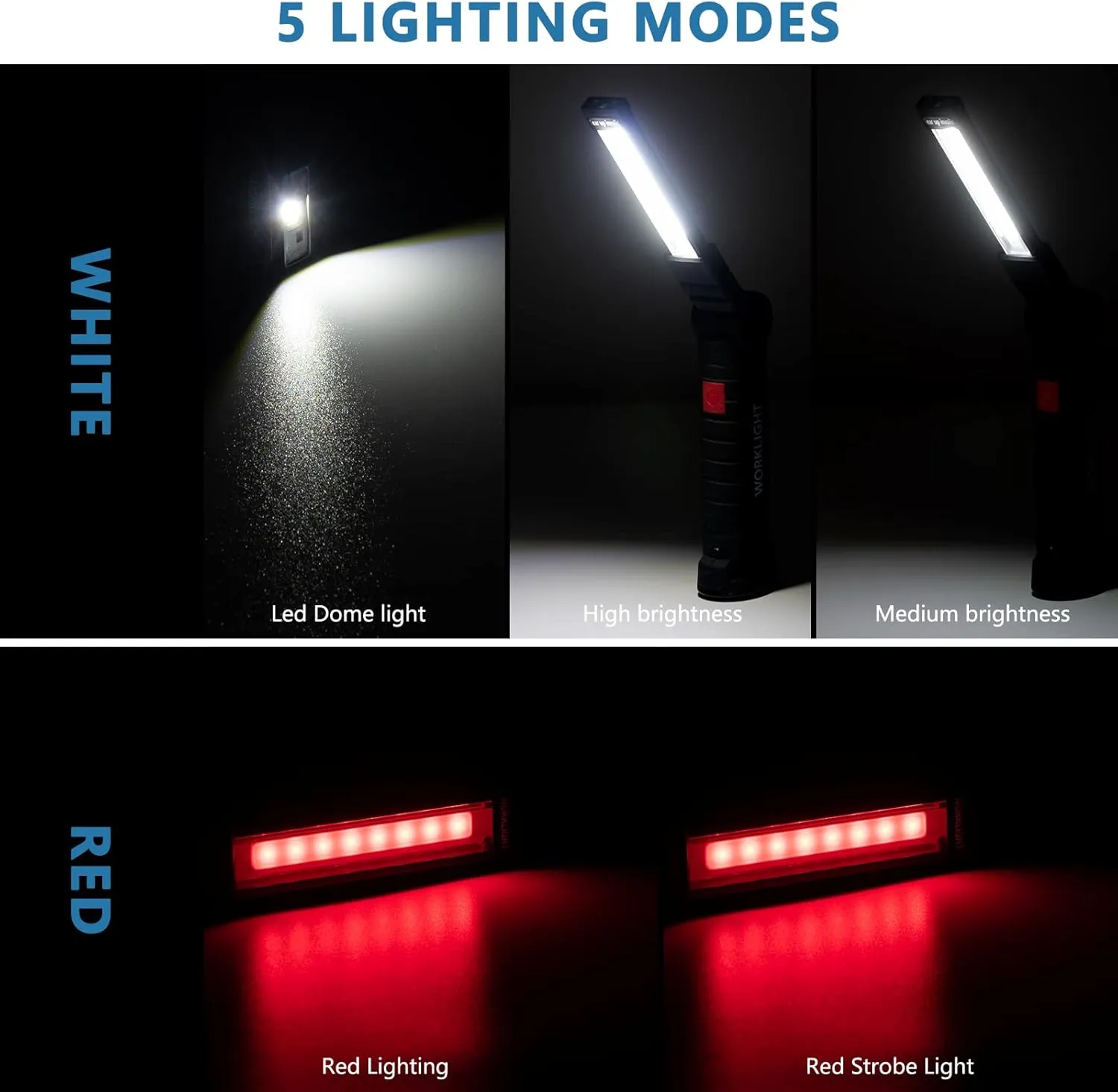 LED Rechargeable Flash lights Vagocom Automotive Tools for Mens Dad,Cordless Worklight with Magnetic Base 360° Rotate 5 Modes Brightness Trouble Torch for BBQ,Camping,Handmade,Mechanic,Gift(2 Pack)