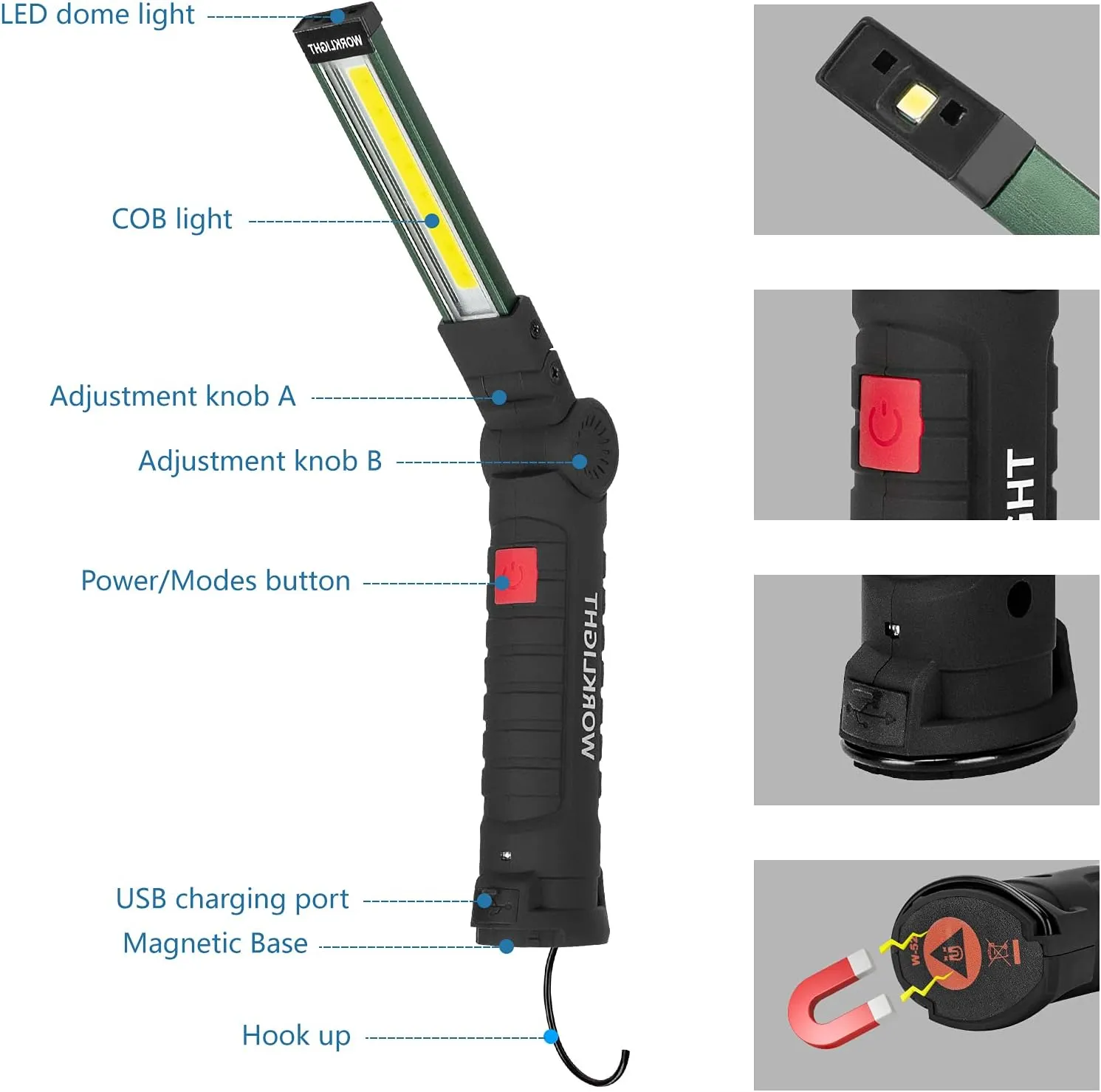 LED Rechargeable Flash lights Vagocom Automotive Tools for Mens Dad,Cordless Worklight with Magnetic Base 360° Rotate 5 Modes Brightness Trouble Torch for BBQ,Camping,Handmade,Mechanic,Gift(2 Pack)