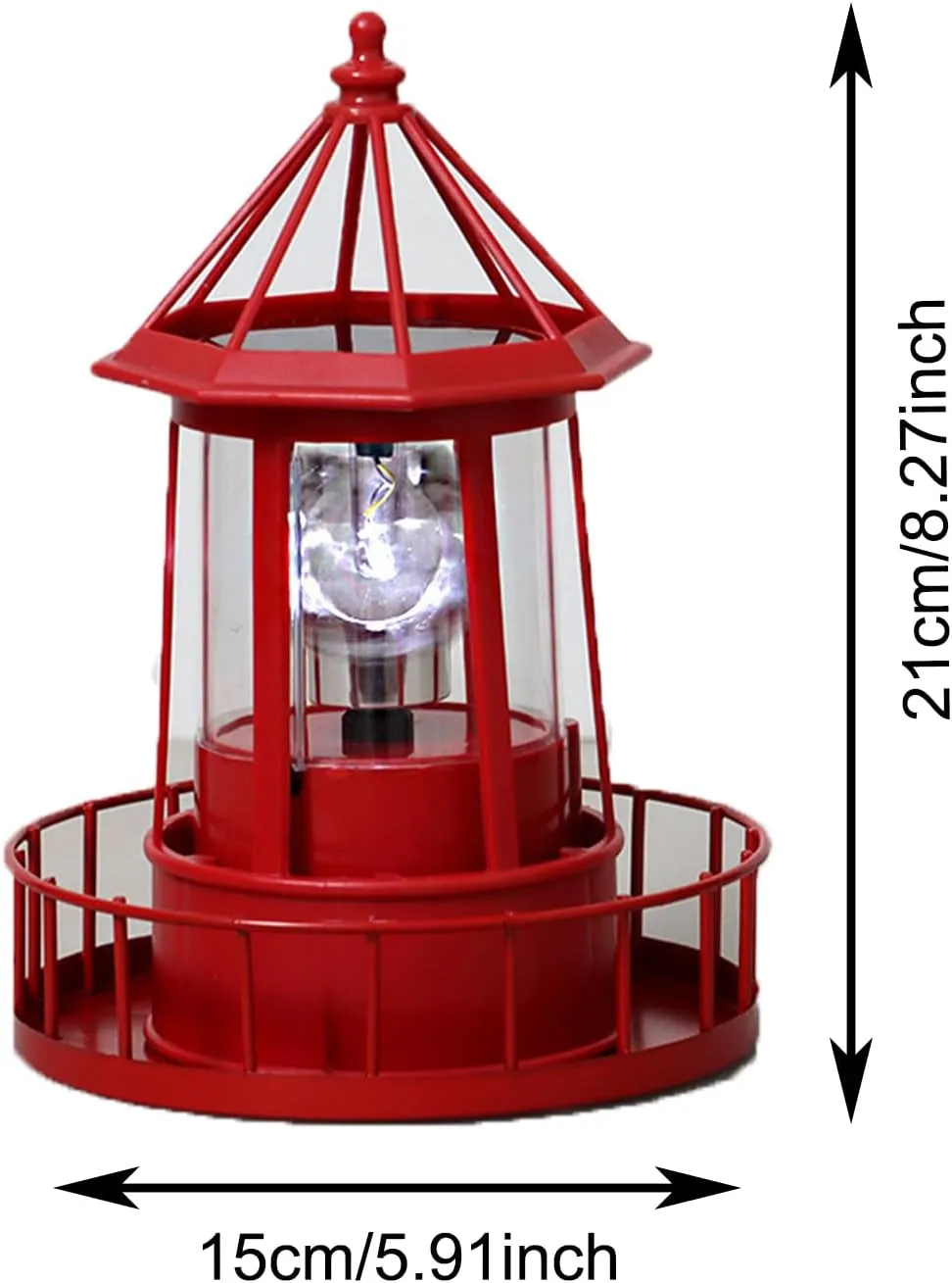 LED Solar Powered Lighthouse, 360 Degree Rotating Lighthouse Lamp, IP66 Waterproof LED Solar Lights Towers Statue for Outdoor Garden Pathway Patio(Red)