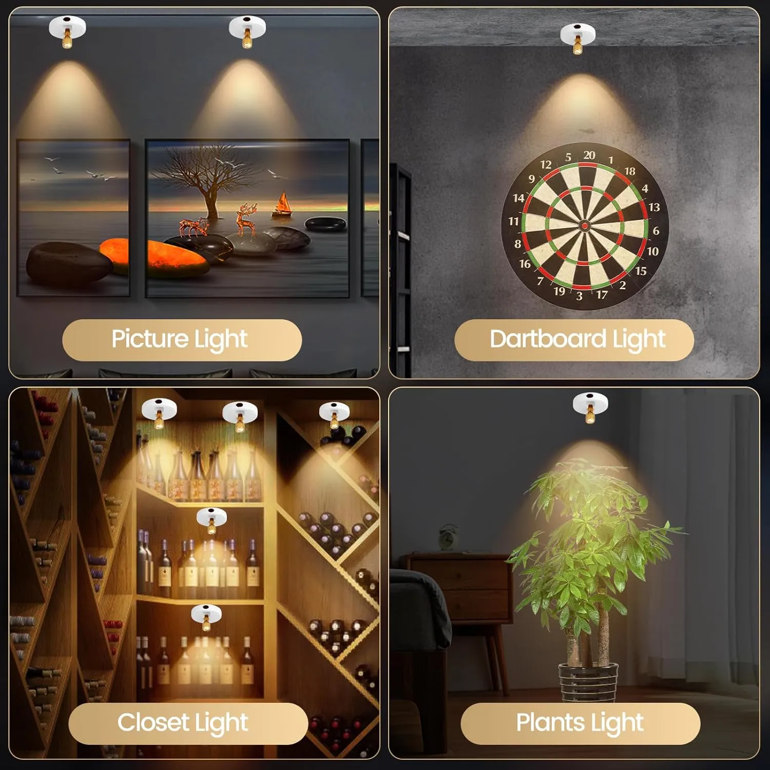 LED Spotlight, Rechargeable Battery Picture Lights, Uplighting Indoor with Remote, Stick Spot Lights for Wall Display Dartboard Painting Artwork Accent-2pcs