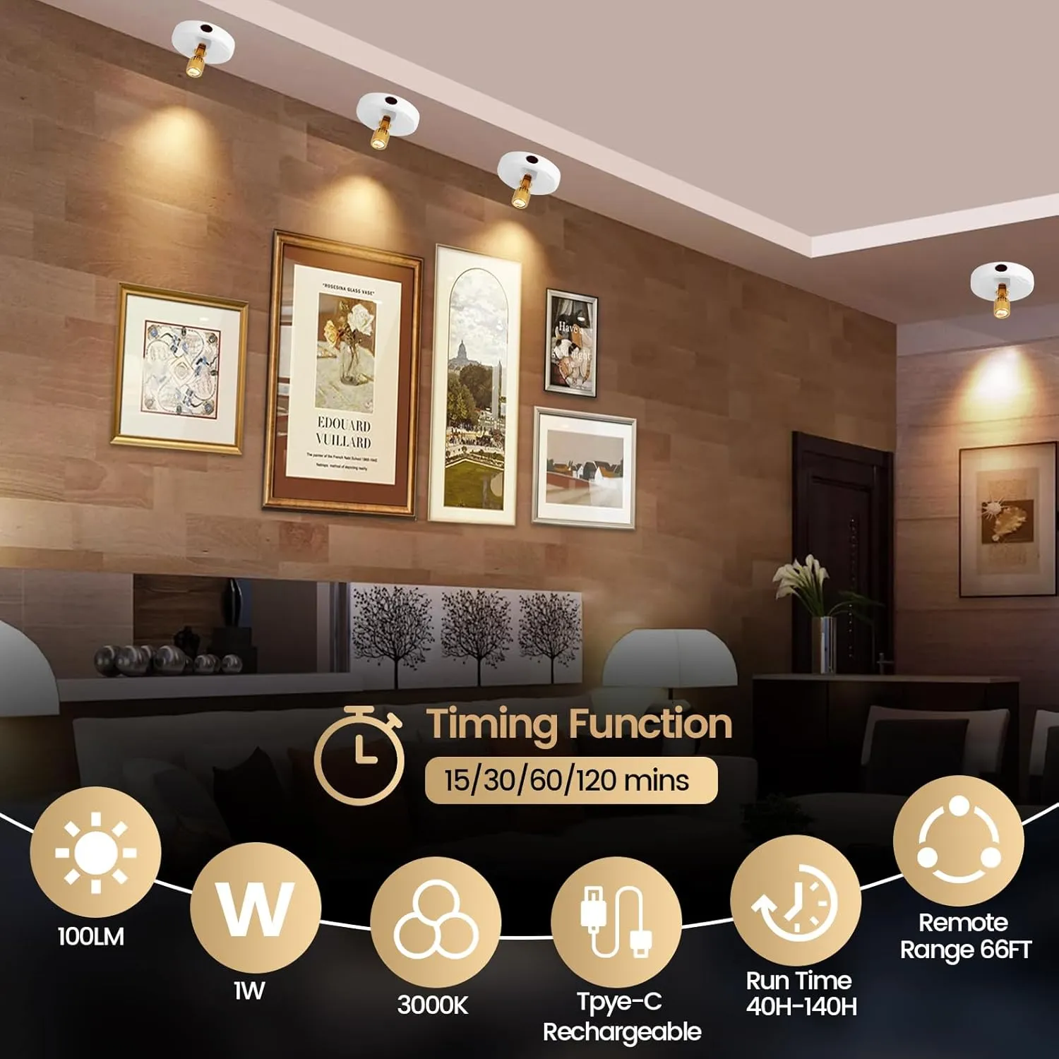 LED Spotlight, Rechargeable Battery Picture Lights, Uplighting Indoor with Remote, Stick Spot Lights for Wall Display Dartboard Painting Artwork Accent-2pcs