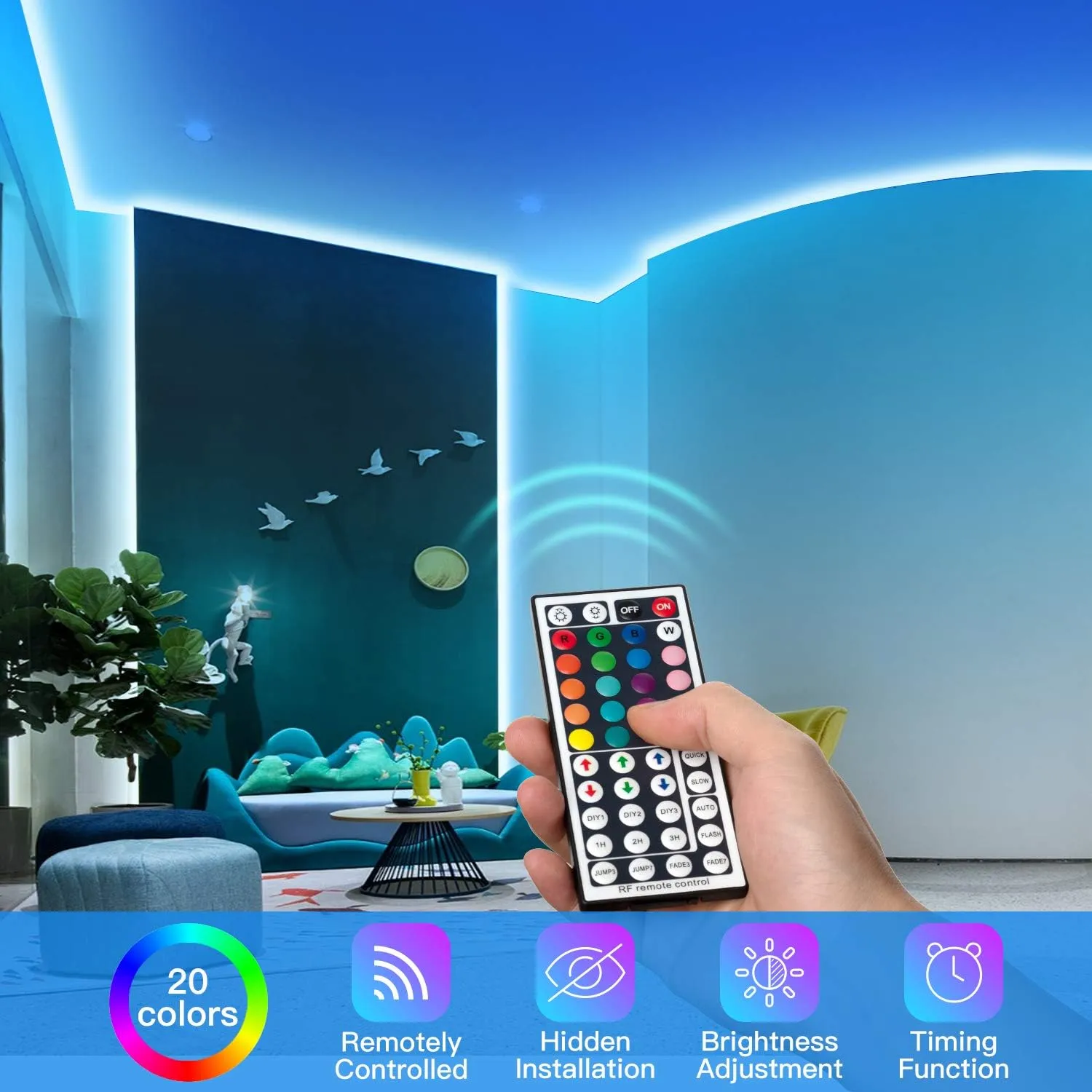 LED Strip Lights 32ft 300 Bright LEDs RGB LED Light Strip Color Changing LED Strip Lights with Remote LED Lights for Bedroom Bed Kitchen Bar LED Strips for Room Home
