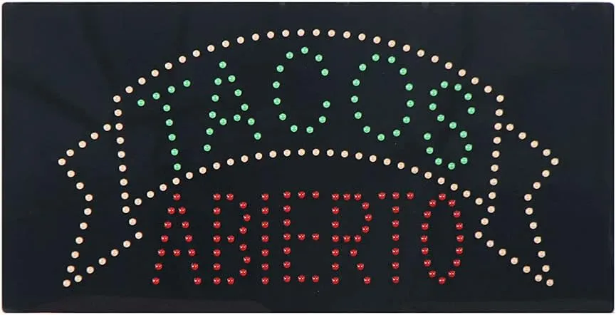 LED Taco Sign for Business, Super Bright LED Taco Light for Mexican Restaurant Decor, LED Open Sign for Food Business, Electric Advertising Display Sign for Business. (Tacos Abierto)