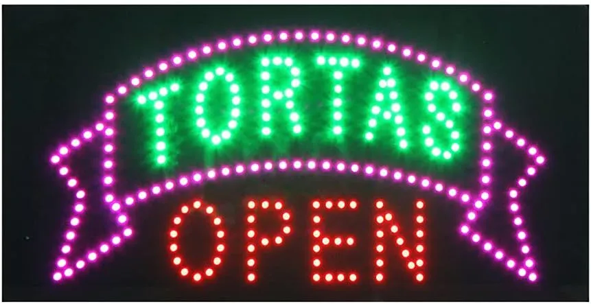 LED Taco Sign for Business, Super Bright LED Taco Light for Mexican Restaurant Decor, LED Open Sign for Food Business, Electric Advertising Display Sign for Business. (Tortas Open)