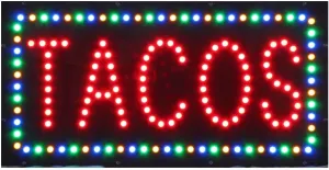 LED Tacos Sign for Business, Super Bright LED Taco Light for Mexican Restaurant Decor, LED Open Sign for Mexican Food Business Shop Store Storefront Decor.