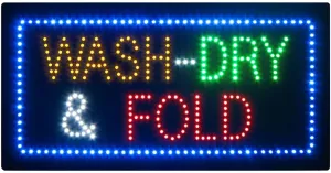 LED Wash Dry Fold Sign for Business, Super Bright LED Open Sign for Laundromat, Electric Advertising Display Sign for Laundry Business Store Window Home Decor. (HSW0308)