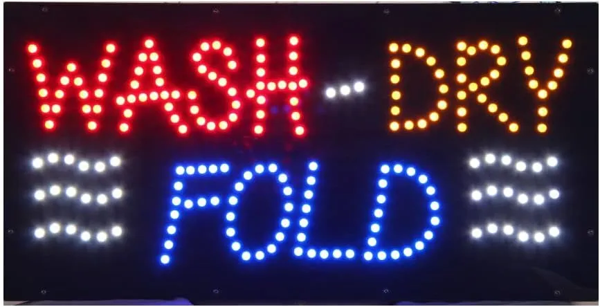 LED Wash Dry Fold Sign for Business, Super Bright LED Open Sign for Laundromat, Electric Advertising Display Sign for Laundry Business Store Window Home Decor. (HSW0315)