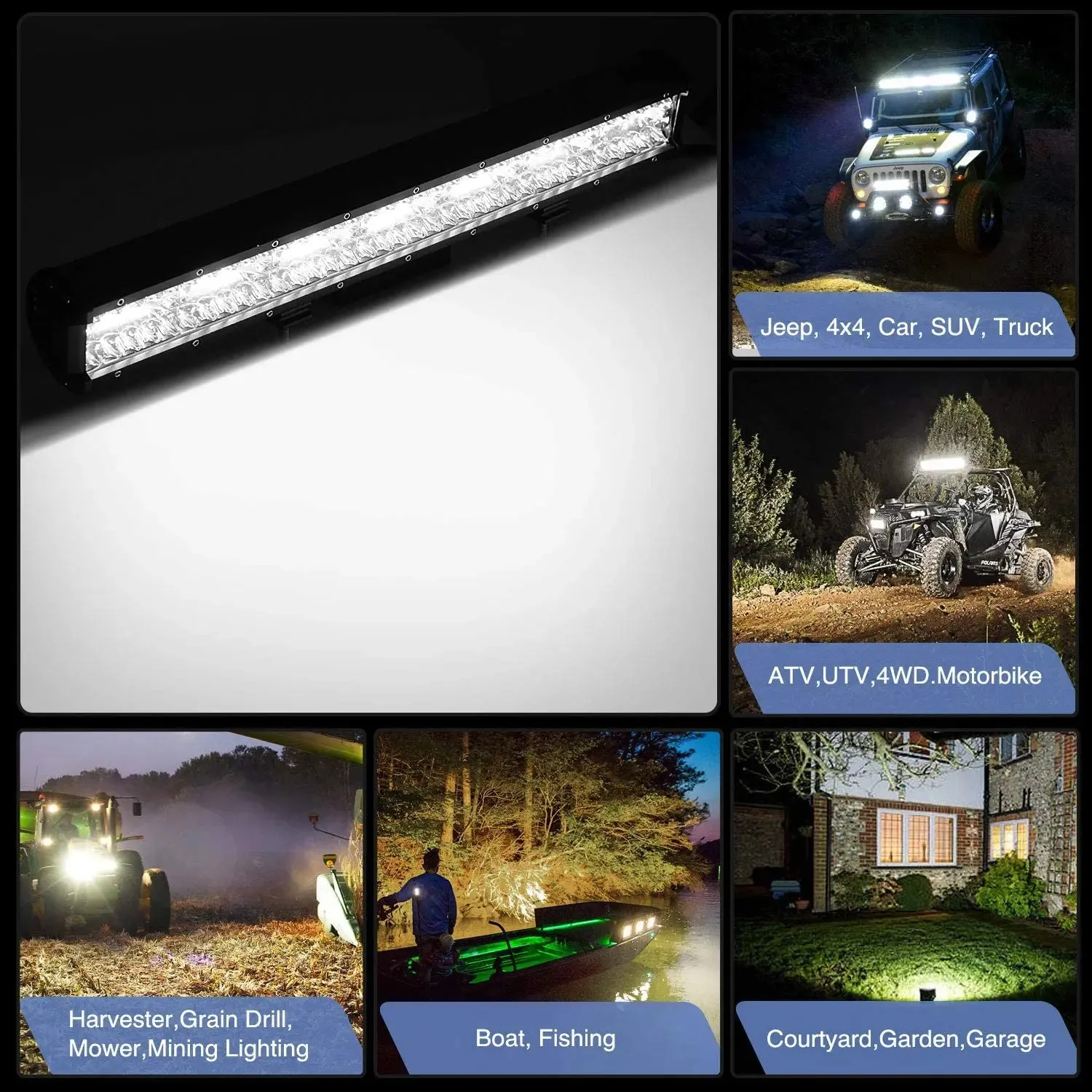 LED Work Light Bar - 12V 24V Off-Road Spot & Flood Combo, 60W-660W, IP68 Waterproof, 6000K White, for ATV, UTV, Jeep, Truck, Boat, SUV