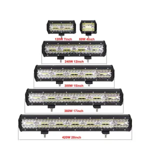 LED Work Light Bar - 12V 24V Off-Road Spot & Flood Combo, 60W-660W, IP68 Waterproof, 6000K White, for ATV, UTV, Jeep, Truck, Boat, SUV