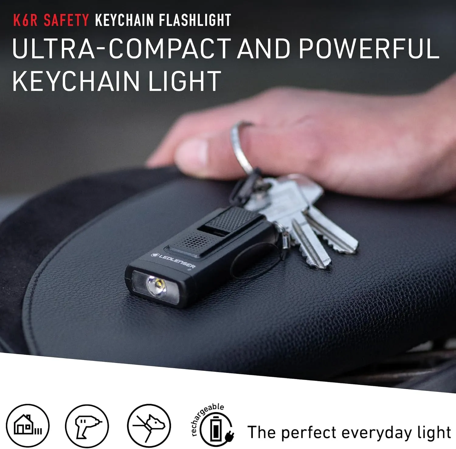 Ledlenser K6R Safety Alert Ultra-Compacted Foldout USB-A Rechargeable Keychain Flashlight 400 Lumens in Gift Box, Rose Gold
