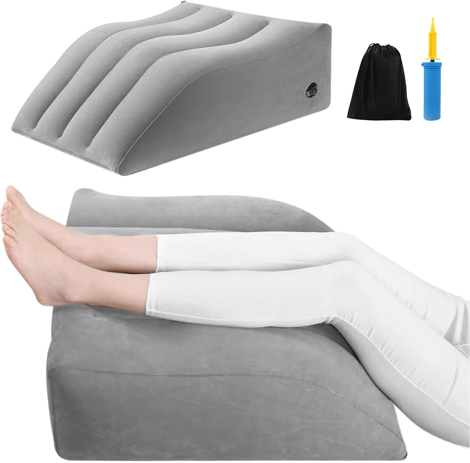 Leg Elevating Pillow, Inflatable Wedge Pillows for Sleeping, Leg Pillow Elevation Blood Circulation and Reduce Swelling, Comfort Bolster Pillow for Legs for Pregnant, Surgery and Injury