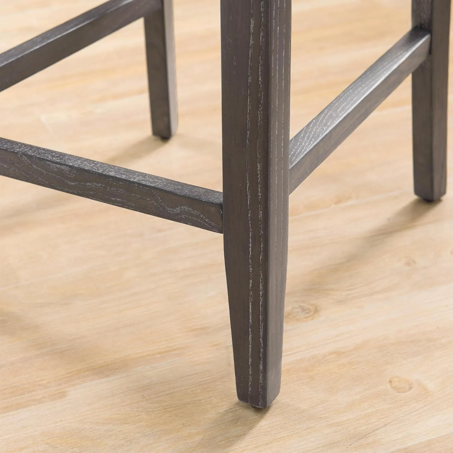 Leick Home Brax Counter Height Stool with Upholstered Back and Wood Base – Set of 4 for Elevated Kitchen Counters, High Top Tables, and Bars – Modern Chairs in Blackbean and Heather Gray, 214932