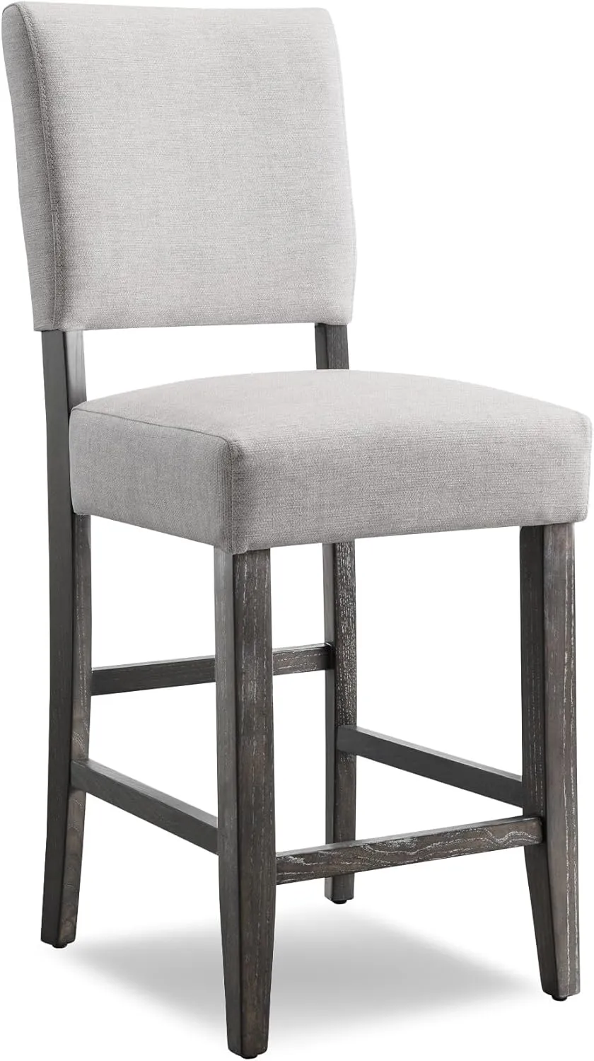 Leick Home Brax Counter Height Stool with Upholstered Back and Wood Base – Set of 4 for Elevated Kitchen Counters, High Top Tables, and Bars – Modern Chairs in Blackbean and Heather Gray, 214932