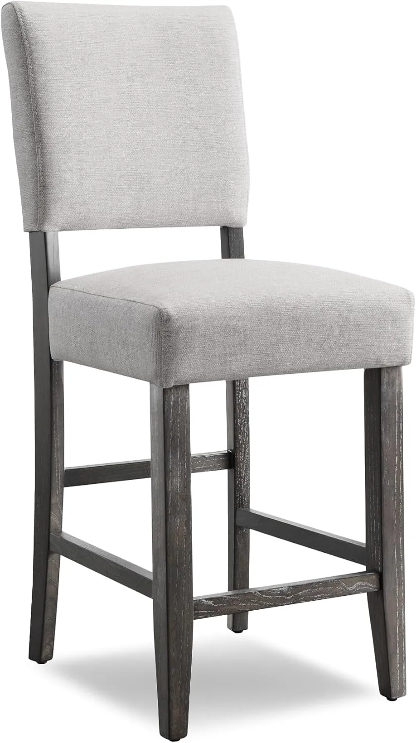 Leick Home Brax Counter Height Stool with Upholstered Back and Wood Base – Set of 4 for Elevated Kitchen Counters, High Top Tables, and Bars – Modern Chairs in Blackbean and Heather Gray, 214932