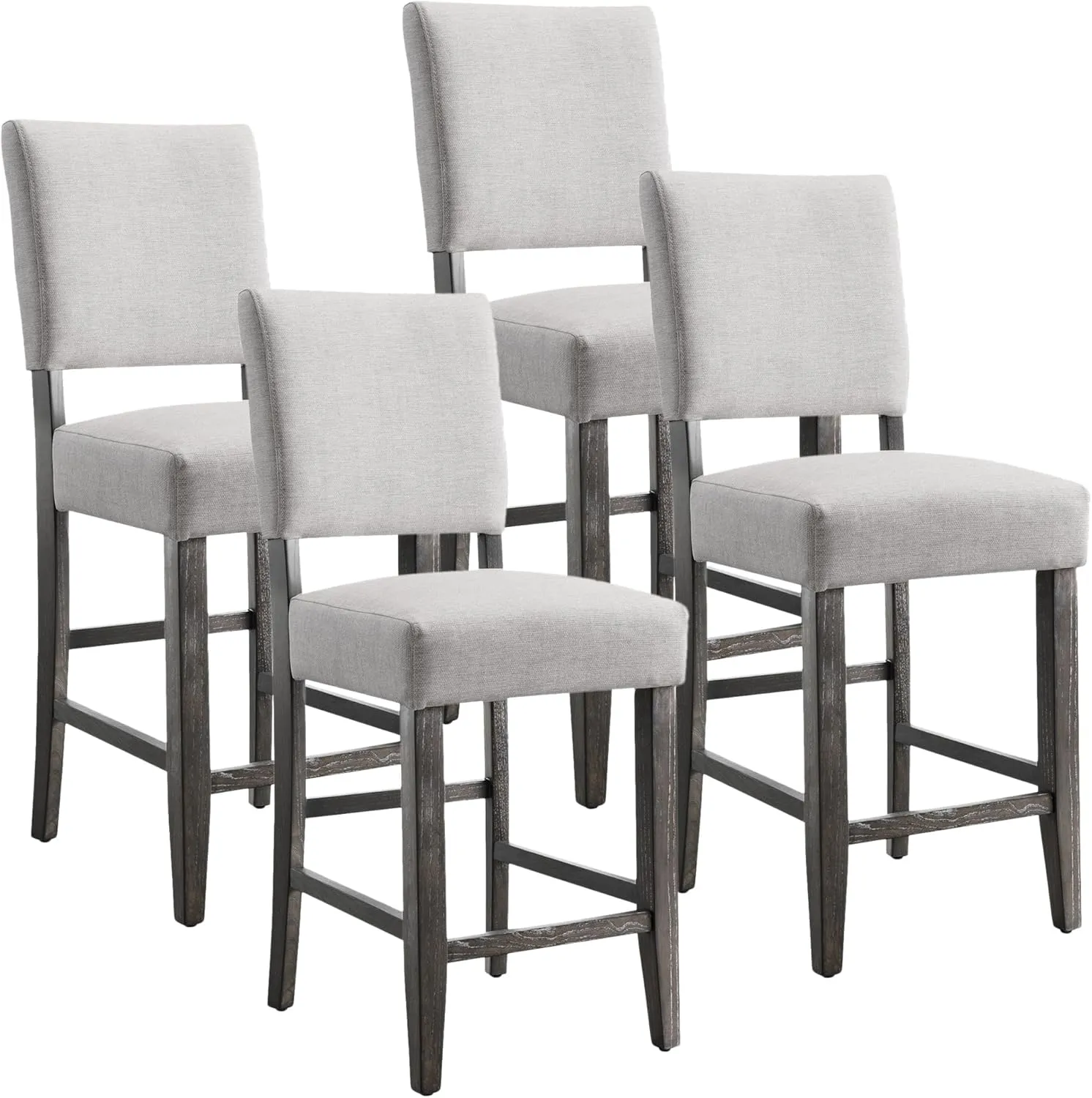Leick Home Brax Counter Height Stool with Upholstered Back and Wood Base – Set of 4 for Elevated Kitchen Counters, High Top Tables, and Bars – Modern Chairs in Blackbean and Heather Gray, 214932