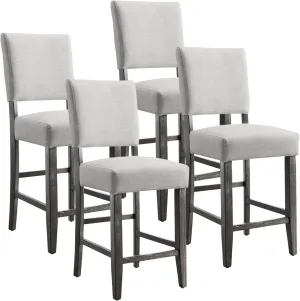 Leick Home Brax Counter Height Stool with Upholstered Back and Wood Base – Set of 4 for Elevated Kitchen Counters, High Top Tables, and Bars – Modern Chairs in Blackbean and Heather Gray, 214932