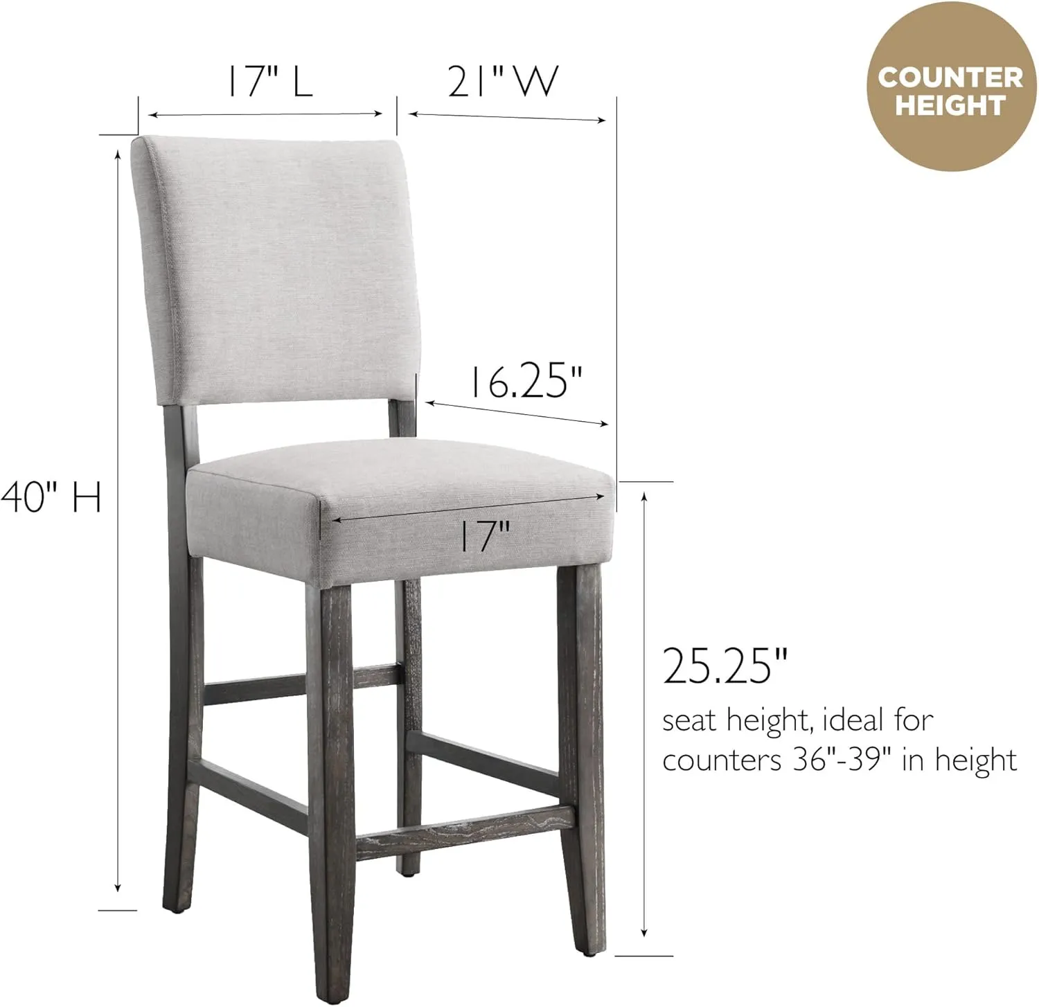 Leick Home Brax Counter Height Stool with Upholstered Back and Wood Base – Set of 4 for Elevated Kitchen Counters, High Top Tables, and Bars – Modern Chairs in Blackbean and Heather Gray, 214932