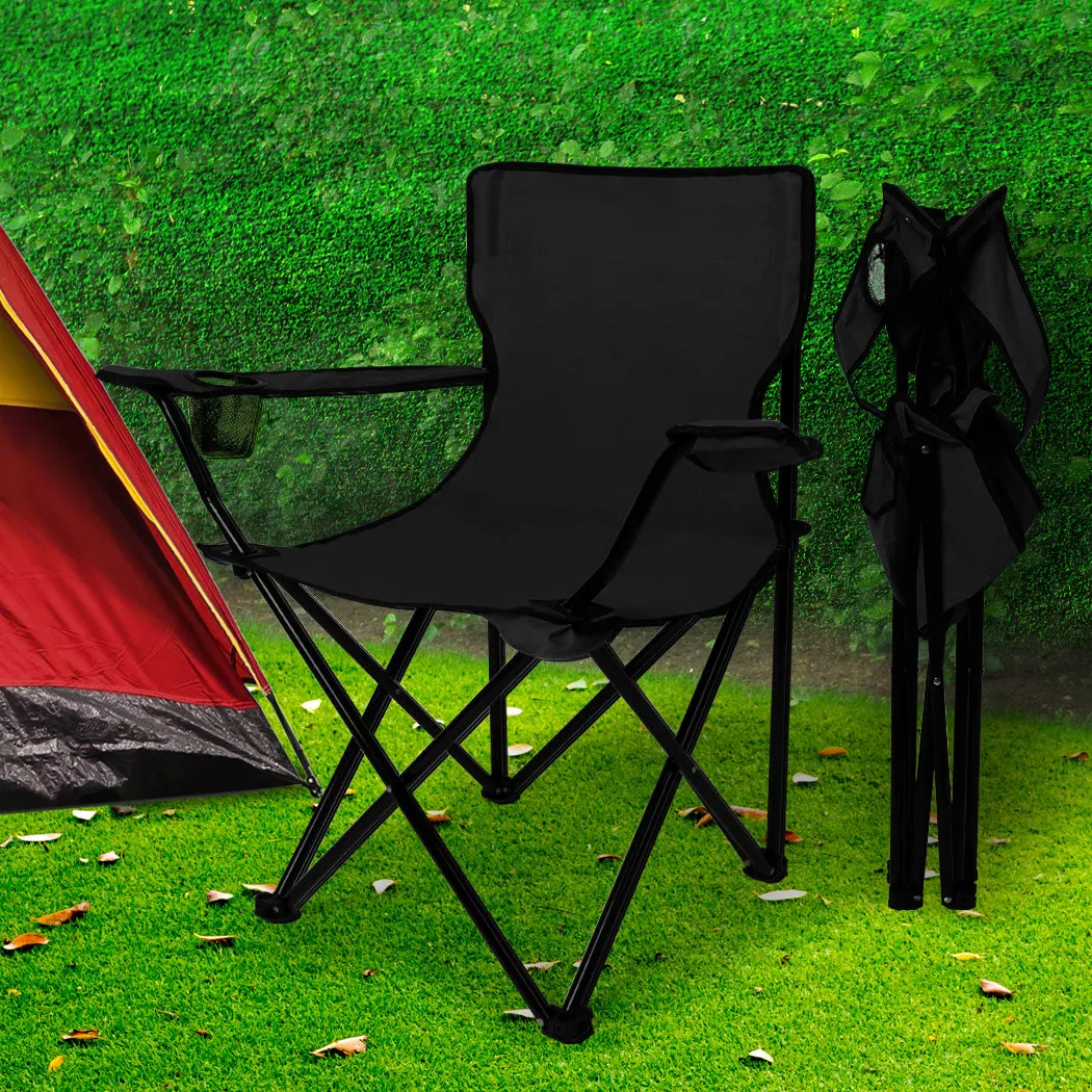 Levede Camping Chairs Folding Arm Foldable Black-SA_Rural