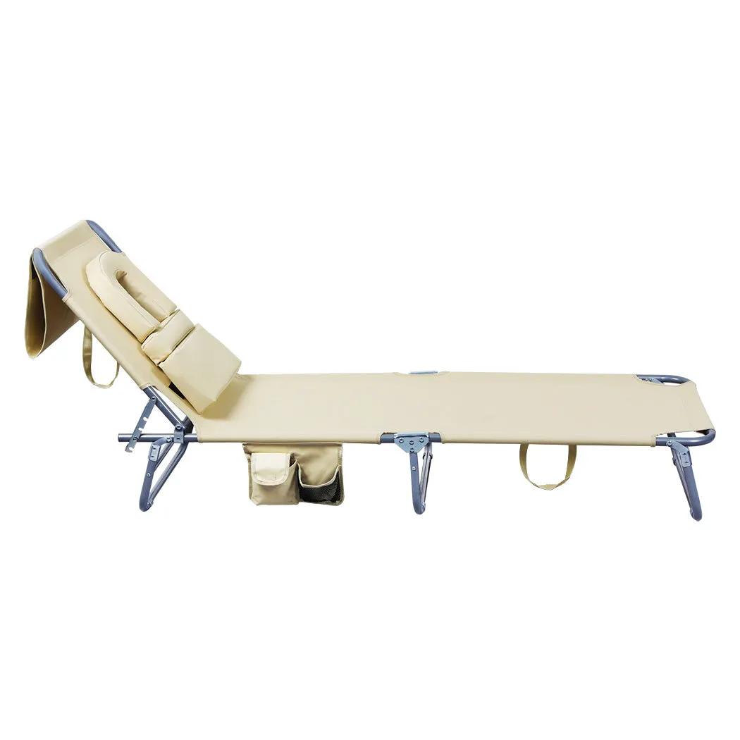 Levede Foldable Beach Lounge Chairs with Face Hole Khaki-VIC_Metro