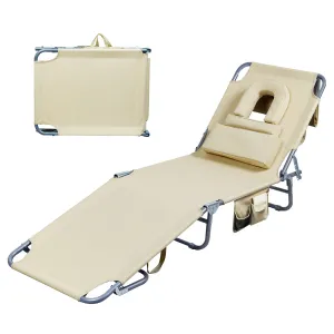 Levede Foldable Beach Lounge Chairs with Face Hole Khaki-VIC_Metro