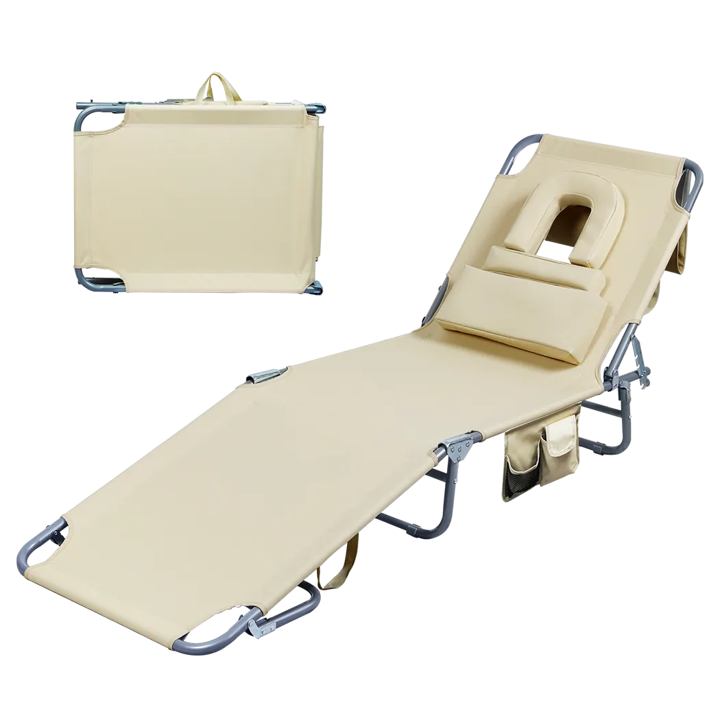 Levede Foldable Beach Lounge Chairs with Face Hole Khaki-VIC_Metro