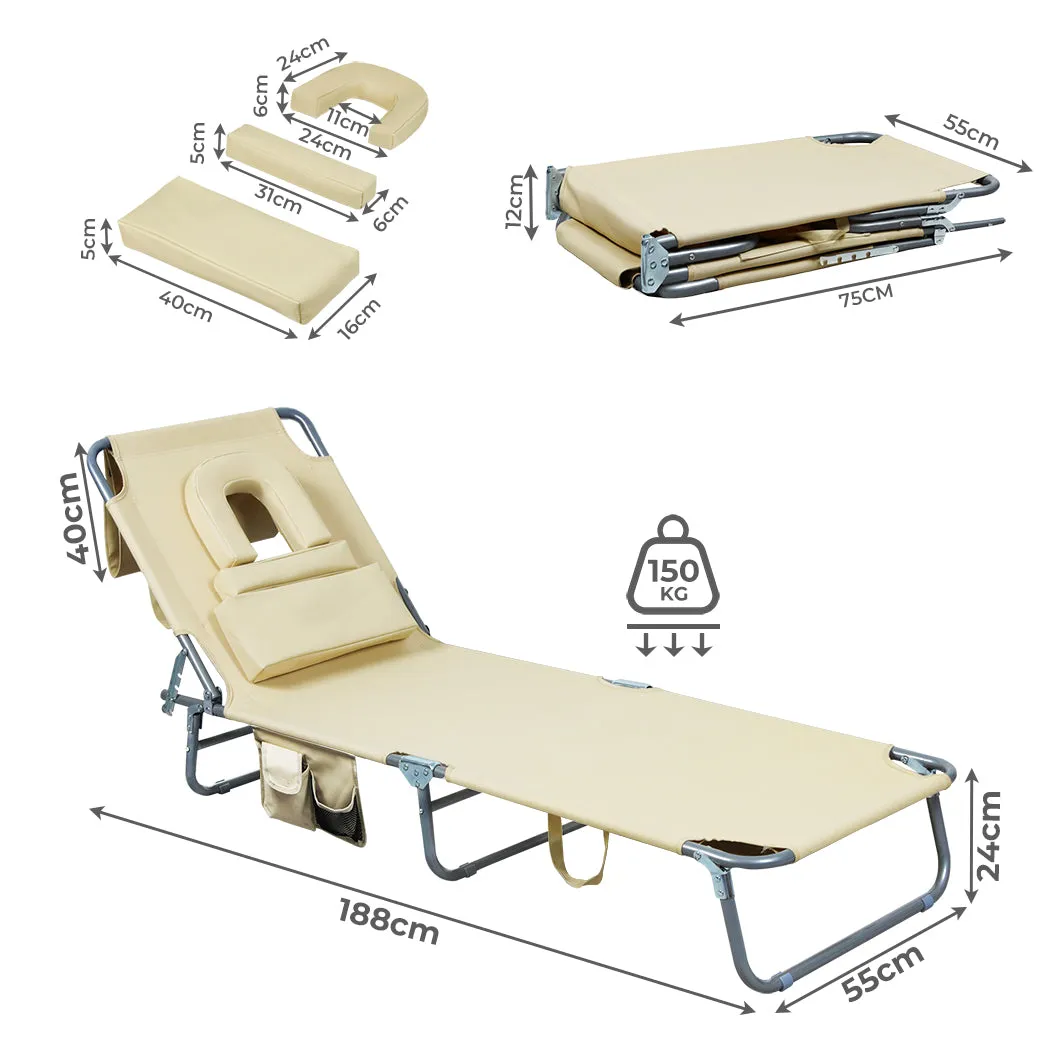Levede Foldable Beach Lounge Chairs with Face Hole Khaki-VIC_Metro