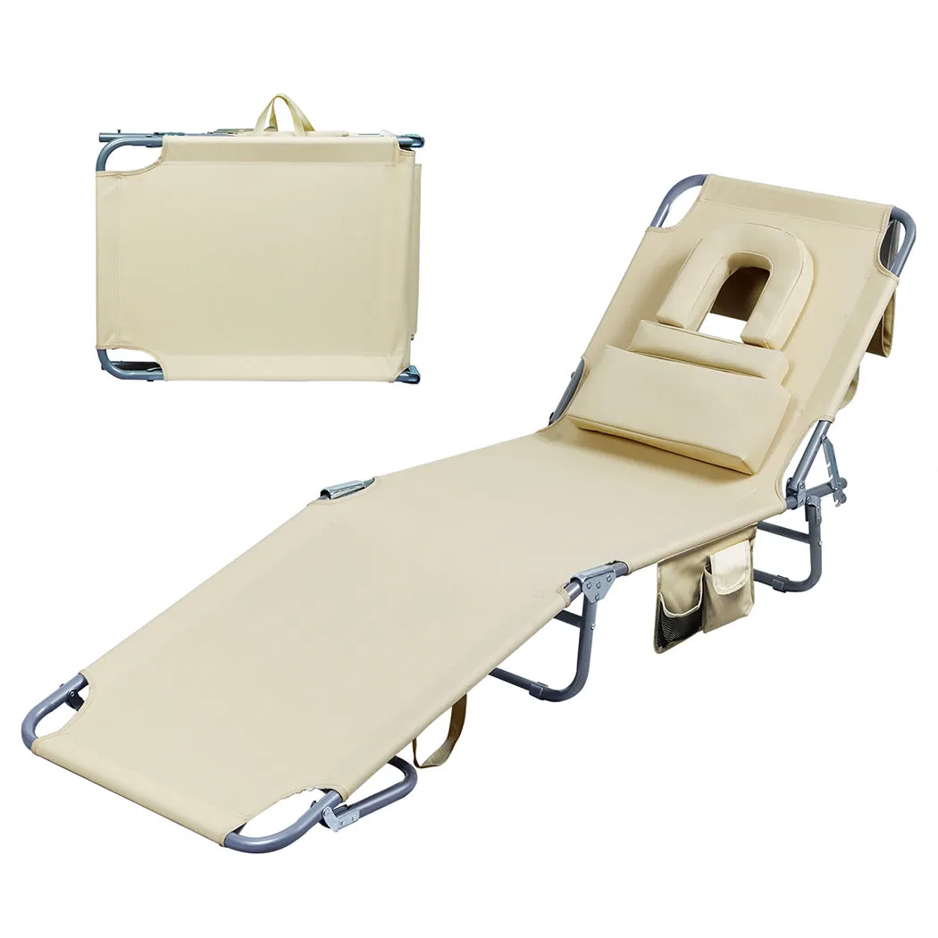 Levede Foldable Beach Lounge Chairs with Face Hole Khaki-VIC_Metro