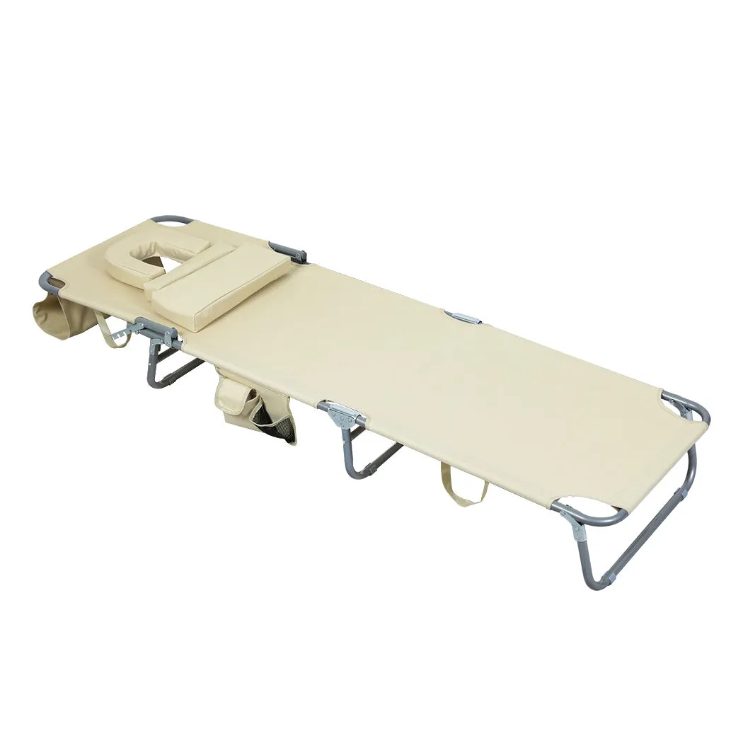 Levede Foldable Beach Lounge Chairs with Face Hole Khaki-VIC_Metro