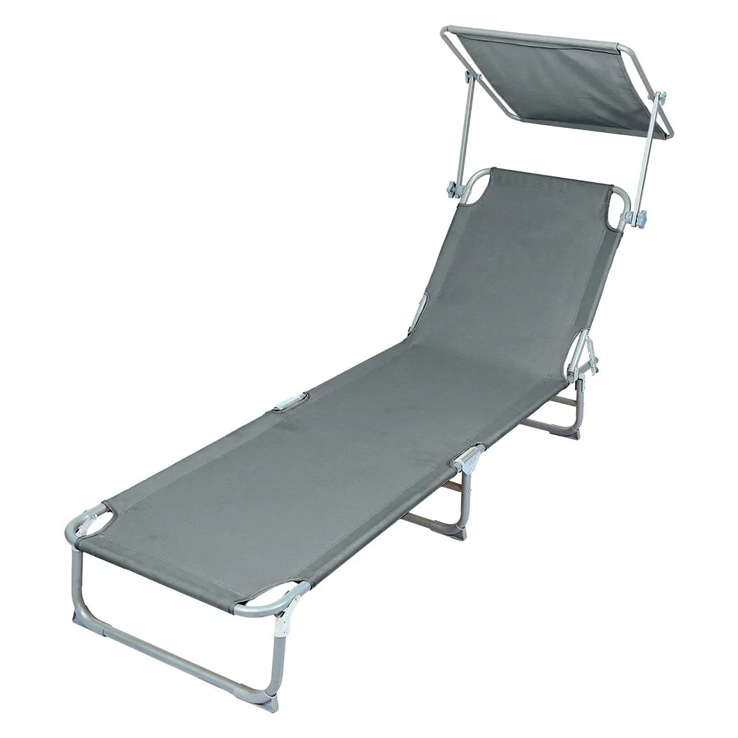 Levede Foldable Lounge Chairs with Canopy Grey-NT_Rural